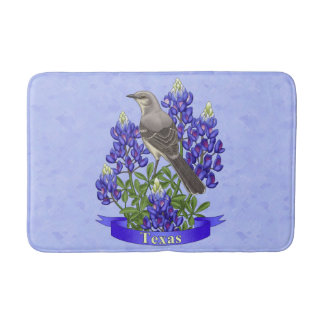 Texas State Mockingbird & Bluebonnet Flower Bath Mat