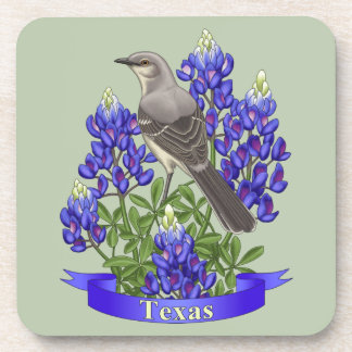 Texas State Mockingbird & Bluebonnet Flower Beverage Coaster