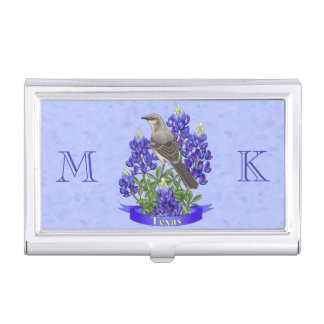 Texas State Mockingbird & Bluebonnet Flower Business Card Holder