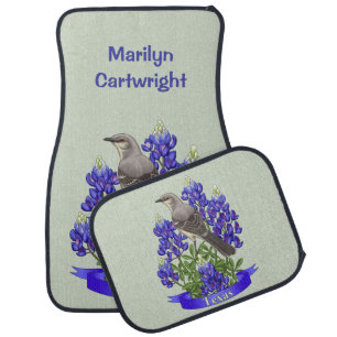 Texas State Mockingbird & Bluebonnet Flower Car Floor Mat