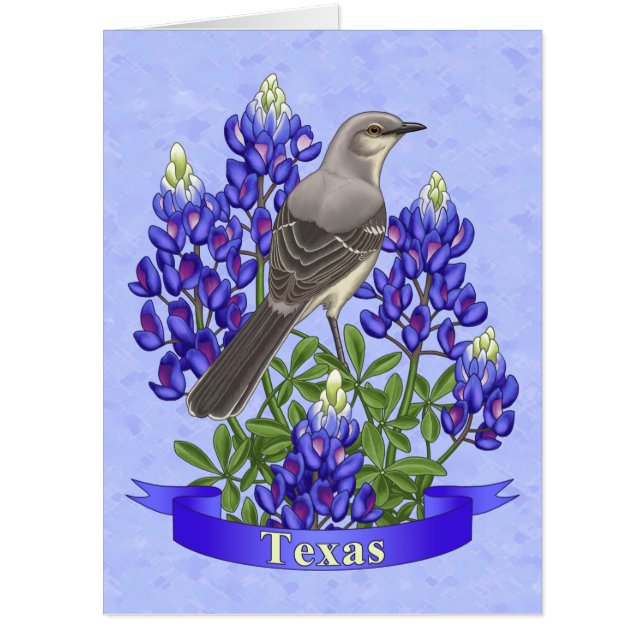 Texas State Mockingbird & Bluebonnet Flower Card (Front)