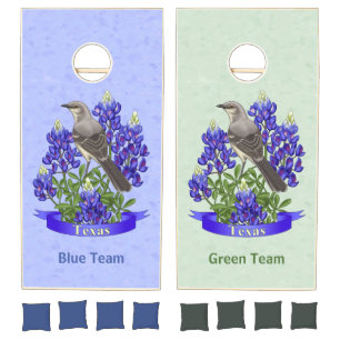 Texas State Mockingbird & Bluebonnet Flower Cornhole Set