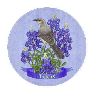 Texas State Mockingbird & Bluebonnet Flower Cutting Board