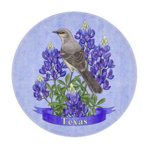 Texas State Mockingbird  Bluebonnet Flower Cutting Board