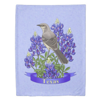 Texas State Mockingbird & Bluebonnet Flower Duvet Cover