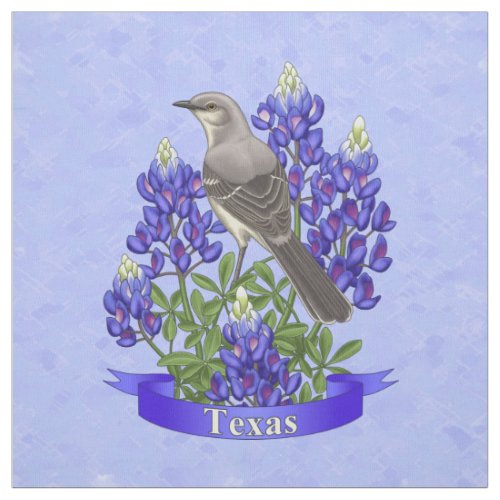 Texas State Mockingbird  Bluebonnet Flower Fabric