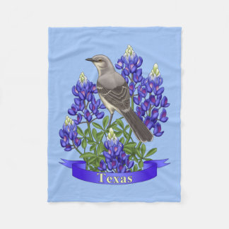 Texas State Mockingbird & Bluebonnet Flower Fleece Blanket
