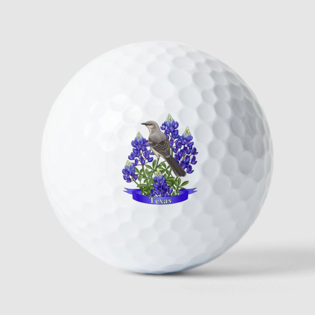 Texas State Mockingbird & Bluebonnet Flower Golf B Balls (Front)
