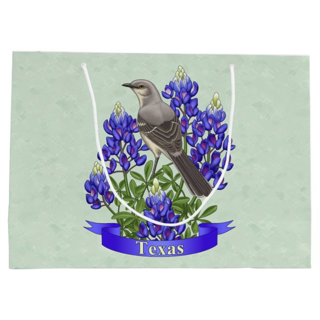 Texas State Mockingbird & Bluebonnet Flower Large Gift Bag (Back)