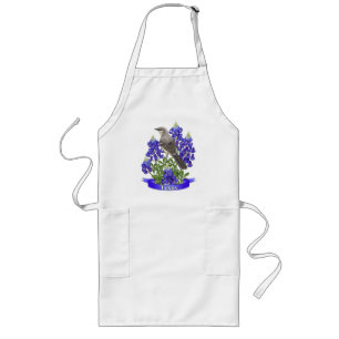 Texas State Mockingbird & Bluebonnet Flower Long Apron