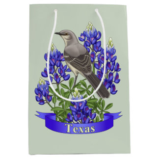 Texas State Mockingbird & Bluebonnet Flower Medium Gift Bag