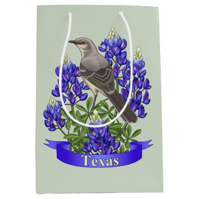 Texas State Mockingbird & Bluebonnet Flower Medium Gift Bag (Front)