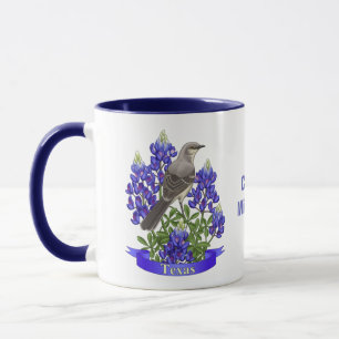 Texas State Mockingbird & Bluebonnet Flower Mug