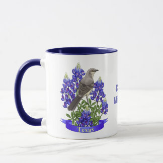 Texas State Mockingbird & Bluebonnet Flower Mug