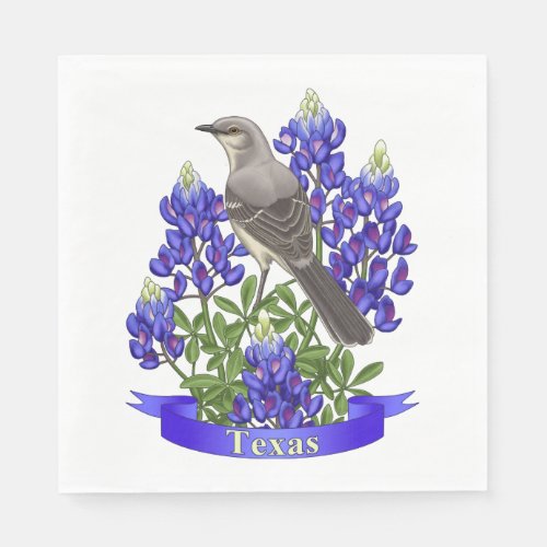 Texas State Mockingbird  Bluebonnet Flower Napkins