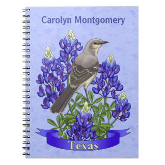 Texas State Mockingbird & Bluebonnet Flower Notebook