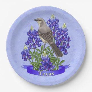 Texas State Mockingbird & Bluebonnet Flower Paper Plates