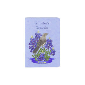 Texas State Mockingbird & Bluebonnet Flower Passport Holder