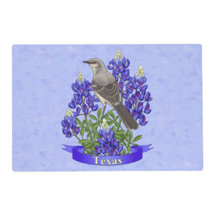 Texas State Mockingbird & Bluebonnet Flower Placemat