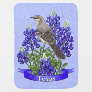 Texas State Mockingbird & Bluebonnet Flower Receiving Blanket