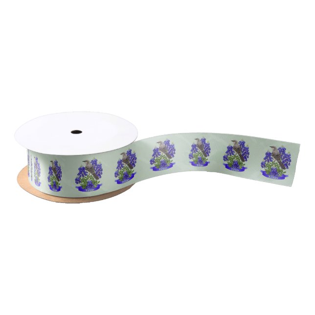Texas State Mockingbird & Bluebonnet Flower Satin Ribbon (Spool)