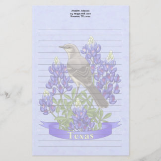 Texas State Mockingbird & Bluebonnet Flower Stationery