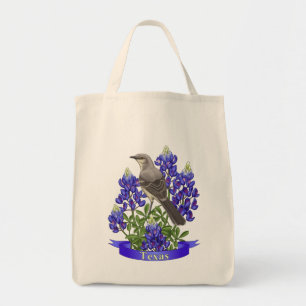 Texas State Mockingbird & Bluebonnet Flower Tote Bag