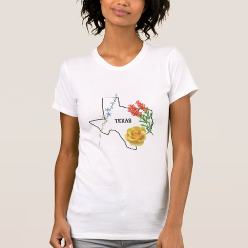 Texas State Outline Texas Flowers T_Shirt