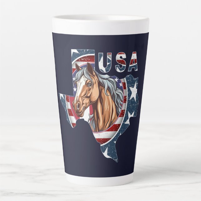 Texas State Outline USA Horse Latte Mug (Front)