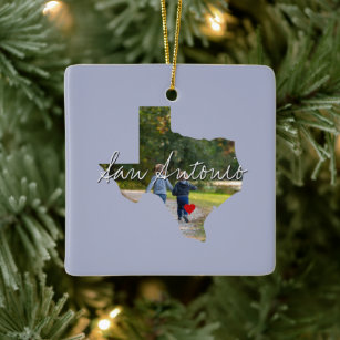 Texas State Photo insert and town name Ceramic Ornament