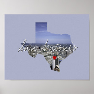 Texas State Photo insert and town name Poster