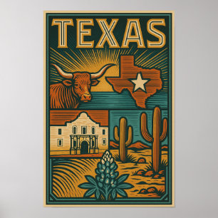 Texas State Poster – Vintage-Inspired Wall Art
