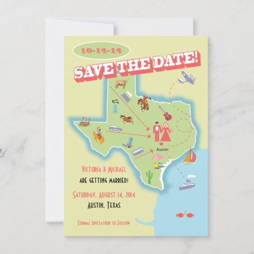 Texas State Save the Date Wedding Destination Invitation