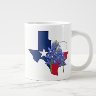 Texas State Shape Flag and Bluebonnets Jumbo Mug