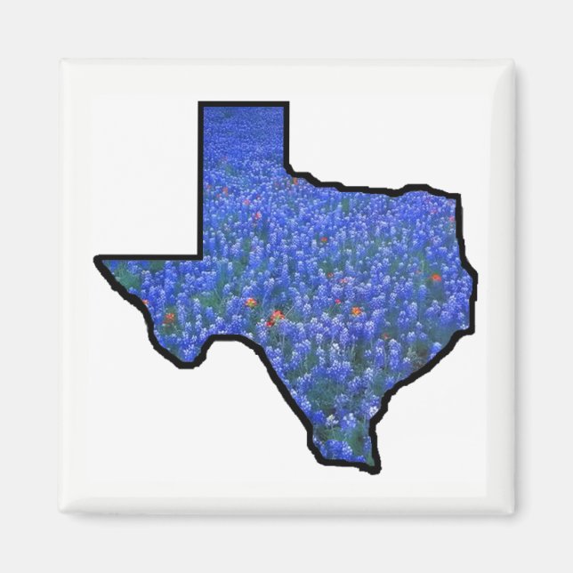 Texas State Shape Flag and Bluebonnets Magnet (Front)