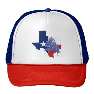 Texas State Shape Flag and Bluebonnets Trucker Hat