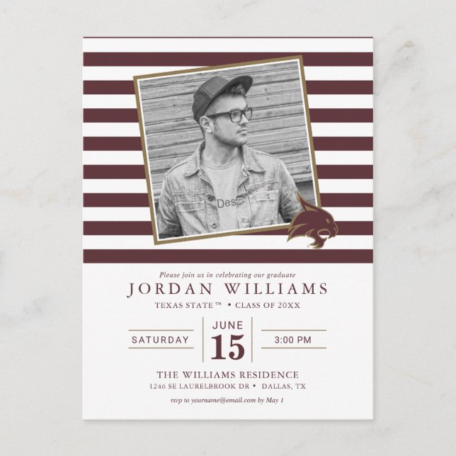 Texas State Striped Graduation Announcement Postcard (Front)