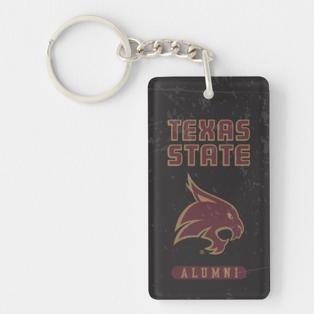 Texas State Supercat Alumni Distressed Keychain (Front)