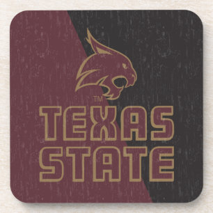 Texas State Supercat Color Block Distressed Beverage Coaster