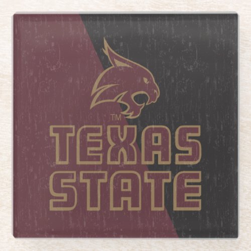 Texas State Supercat Color Block Distressed Glass Coaster