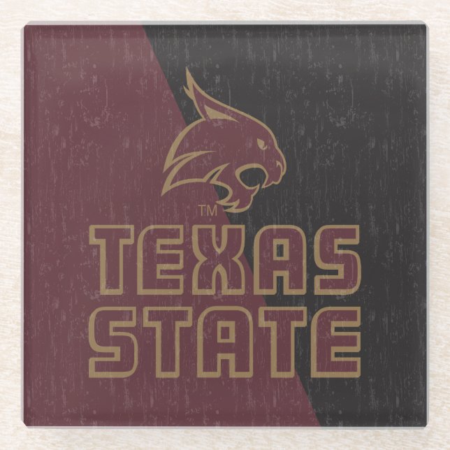 Texas State Supercat Color Block Distressed Glass Coaster (Front)