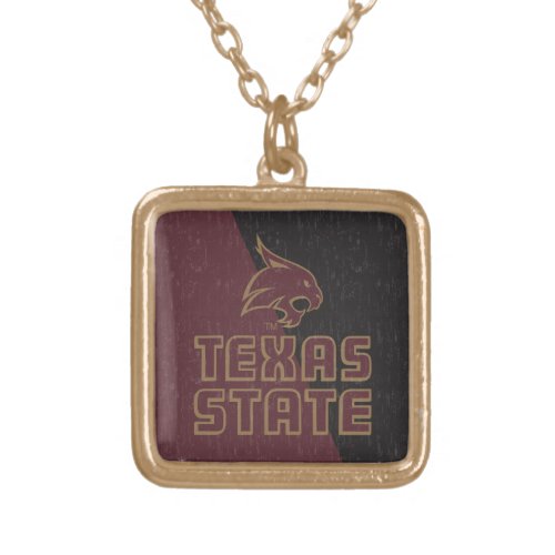 Texas State Supercat Color Block Distressed Gold Plated Necklace