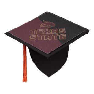 Texas State Supercat Color Block Distressed Graduation Cap Topper