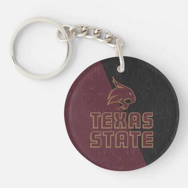 Texas State Supercat Color Block Distressed Keychain (Front)
