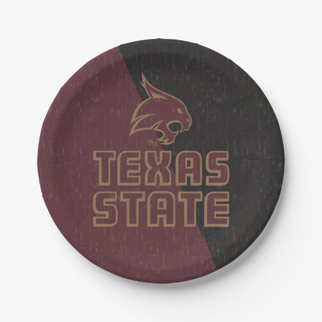 Texas State Supercat Color Block Distressed Paper Plates (Front)