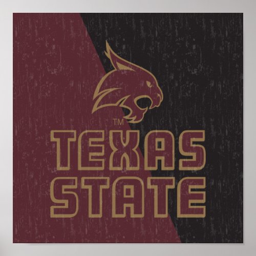 Texas State Supercat Color Block Distressed Poster