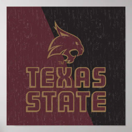 Texas State Supercat Color Block Distressed Poster