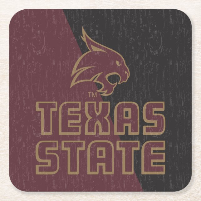 Texas State Supercat Color Block Distressed Square Paper Coaster (Front)