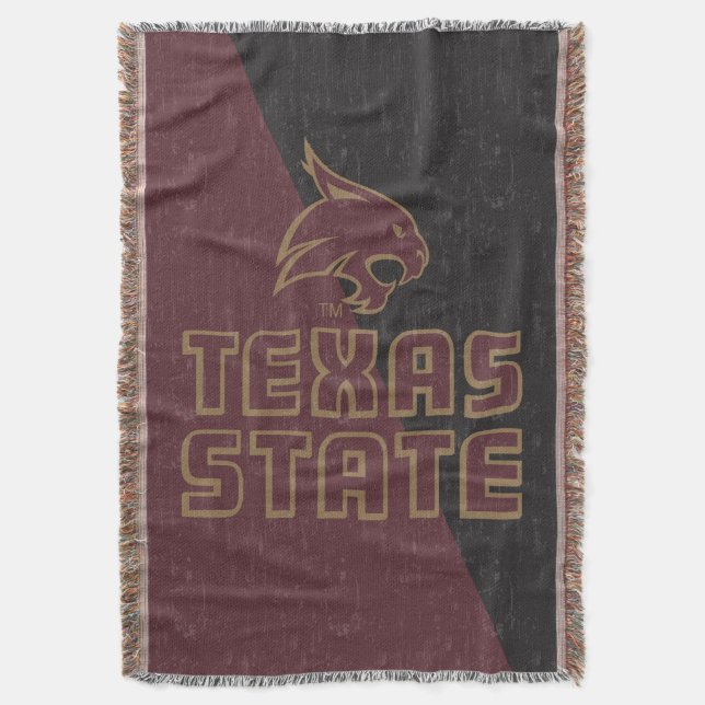 Texas State Supercat Color Block Distressed Throw Blanket (Front Vertical)