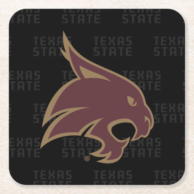 Texas State Supercat Watermark Square Paper Coaster (Front)